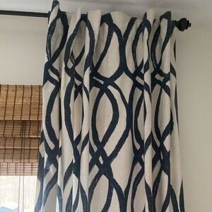 West elm scribble drapes (navy stripe) 96” (2)